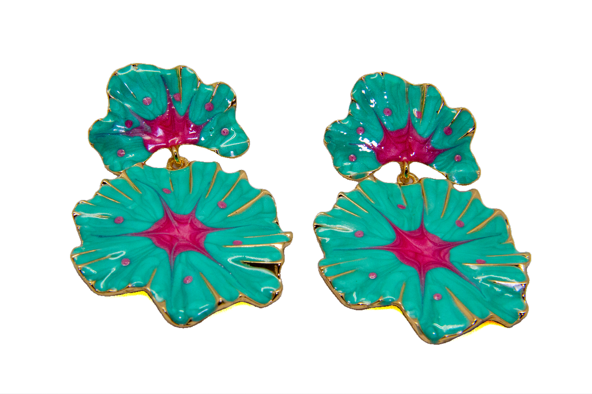 Aretes Pétalos de Jade y Fucsia