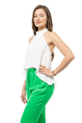 Blusa Fluida con Diseño Halter y Capas - Blanco Puro