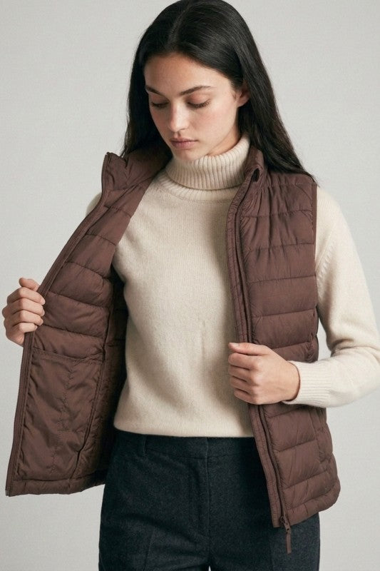 Chaleco Puffer Acolchado Sin Mangas BROWN