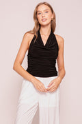 Top Halter con Escote Drapeado - Negro