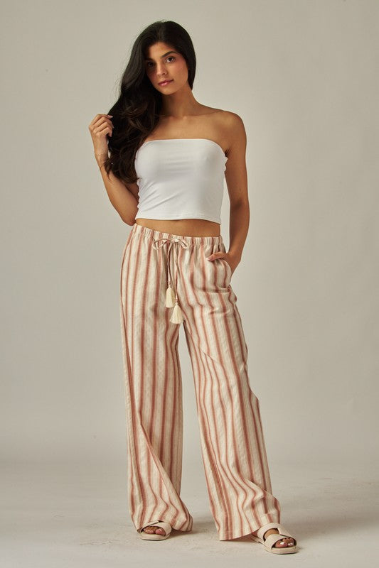 Pantalón Fluido Love Poem - Rayas Verticales Sunset Red