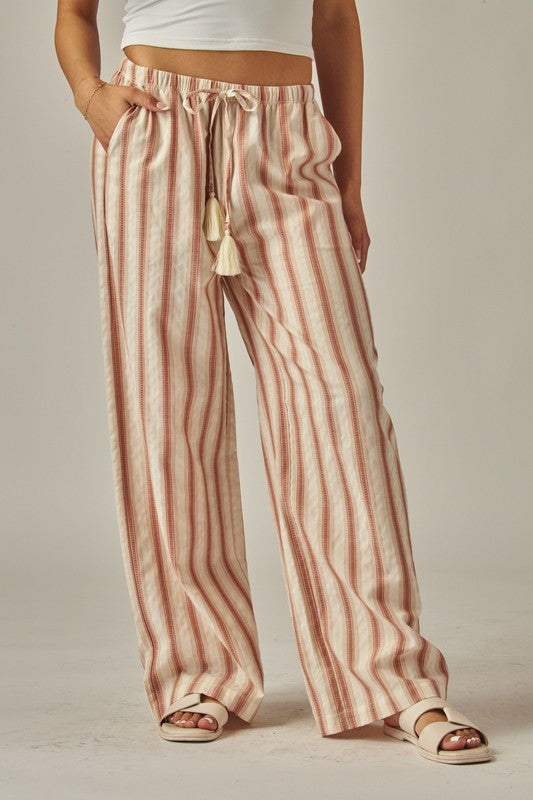 Pantalón Fluido Love Poem - Rayas Verticales Sunset Red