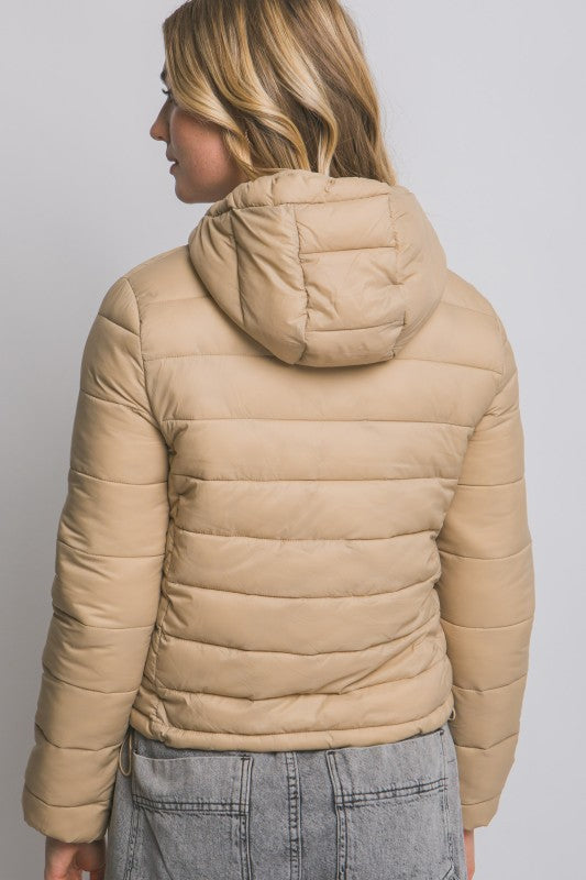 Chaqueta Puffer Acolchada con Capucha KHAKI