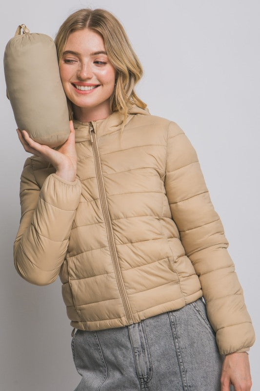 Chaqueta Puffer Acolchada con Capucha KHAKI