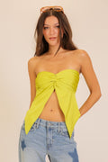 Top Strapless con Nudo Frontal y Corte Asimétrico - Verde Cítrico