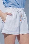 Short Relajado con Cintura Fruncida y Detalles en Cordón - Blanco