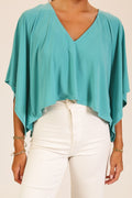 Blusa Fluida con Mangas Amplias - Turquesa