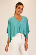 Blusa Fluida con Cuello en V - Verde Agua