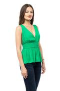 Blusa con Escote Profundo en V y Pretina Fruncida - Verde Esmeralda