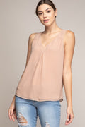 Blusa Elegante de Tirantes Anchos con Drapeado - Beige Claro