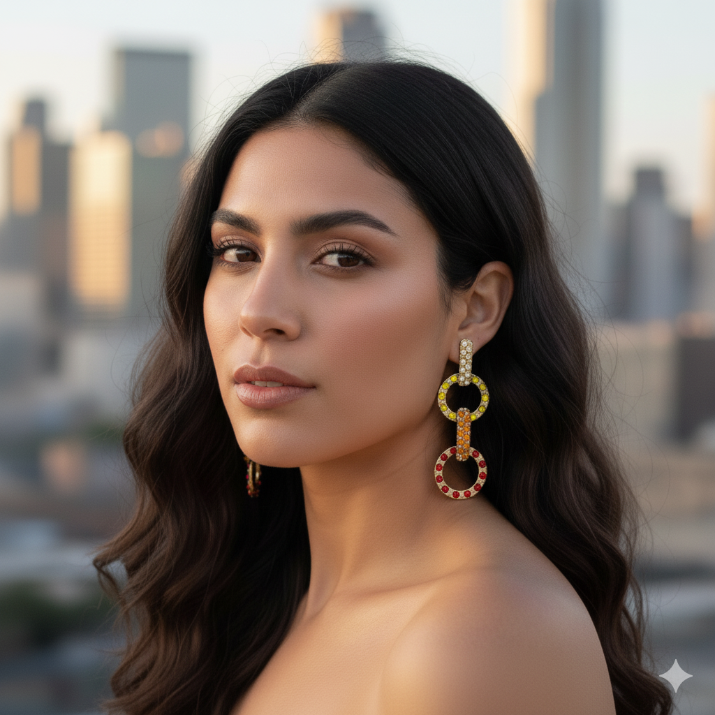 Aretes dorados con piedras - Naranja