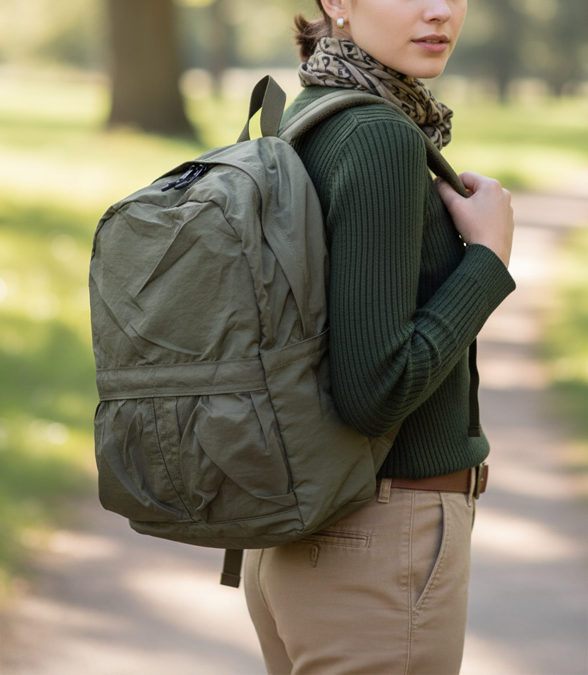 Mochila nylon con múltiples compartimentos - Verde