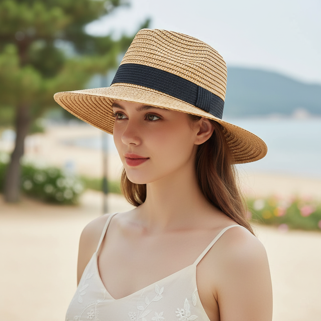 Sombrero Beige Con Detalle Negro
