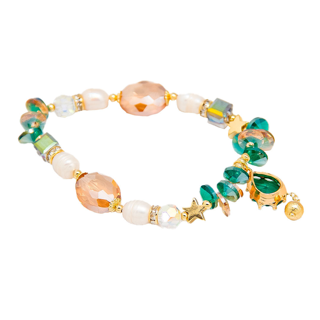 Pulsera de cristal facetado con dije de gota - Verde