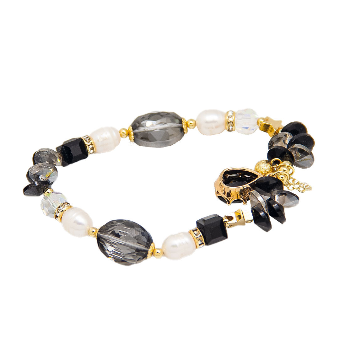 Pulsera de cristal facetado con dije de gota - Negro