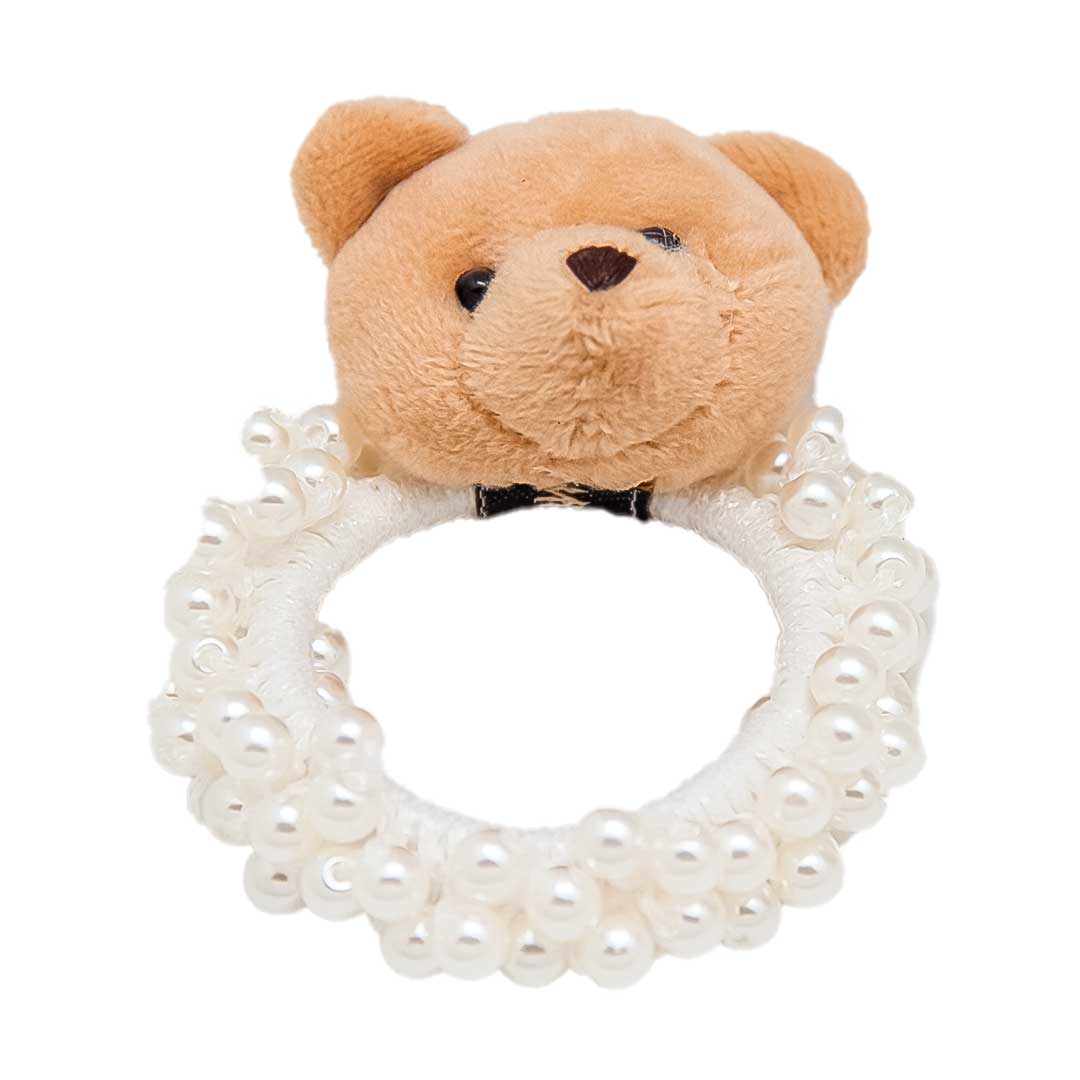 Elastico de perlas con osito de peluche - Beige