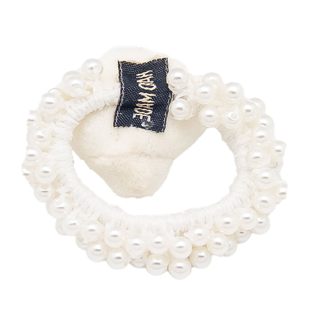 Elastico de perlas con osito de peluche - Blanco