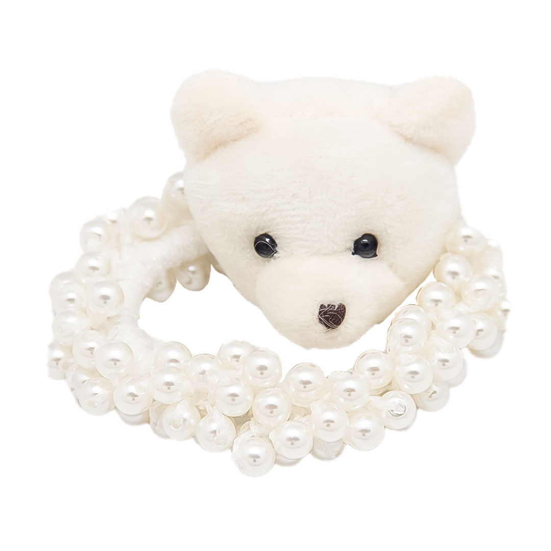 Elastico de perlas con osito de peluche - Blanco