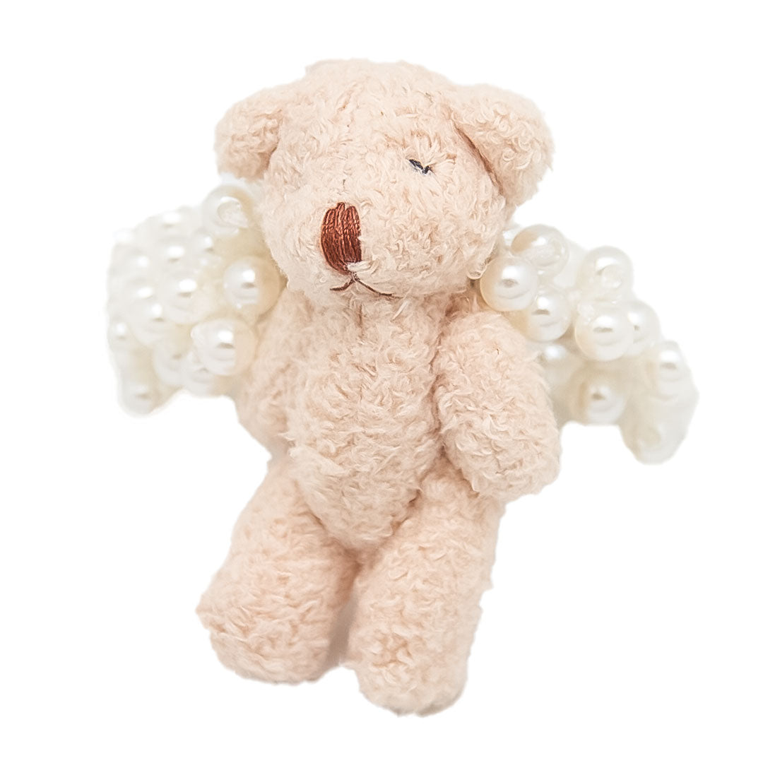 Elastico con osito de peluche y perlas - Beige