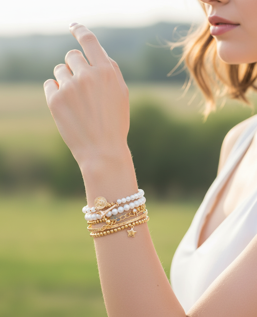 Set de pulseras Doradas Y Blancas