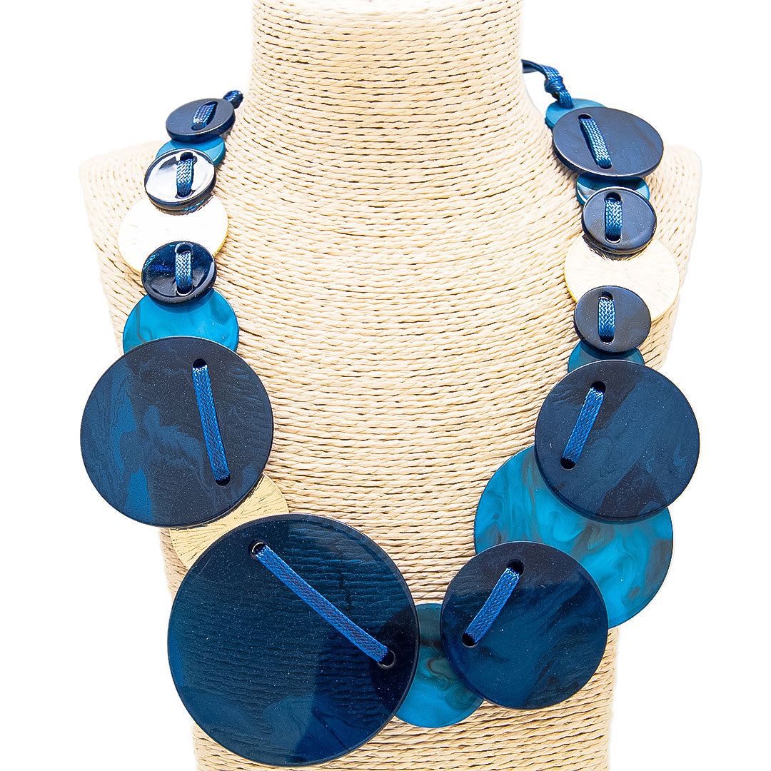 Collar de discos de colores y patrones variados - Azul