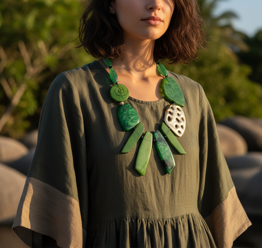 Collar de discos de colores y patrones variados - Verde