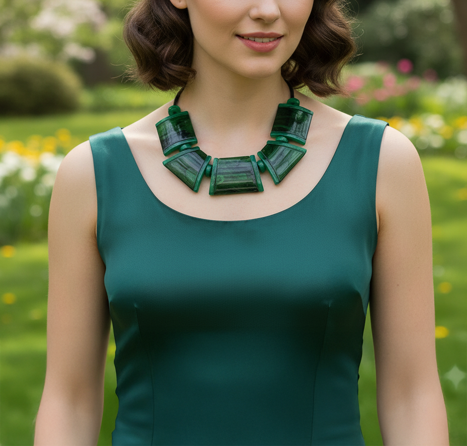 Collar geométrico con piedras marmoleadas - Verde