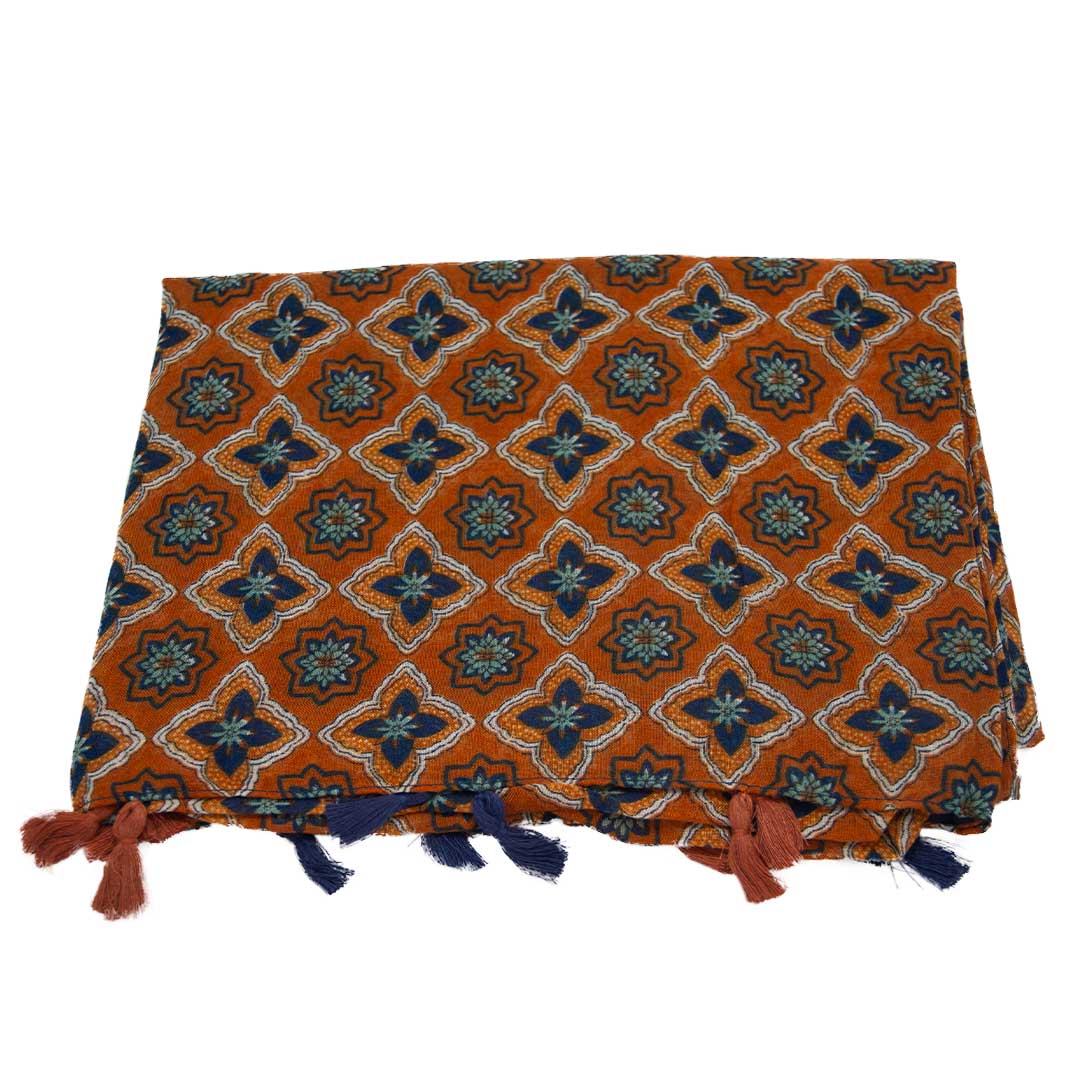 Bufanda Floral Terracota con Flecos