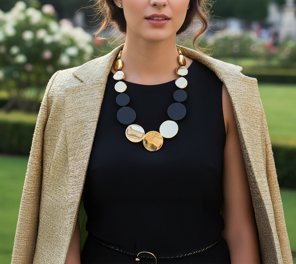 Collar largo de discos - Negro