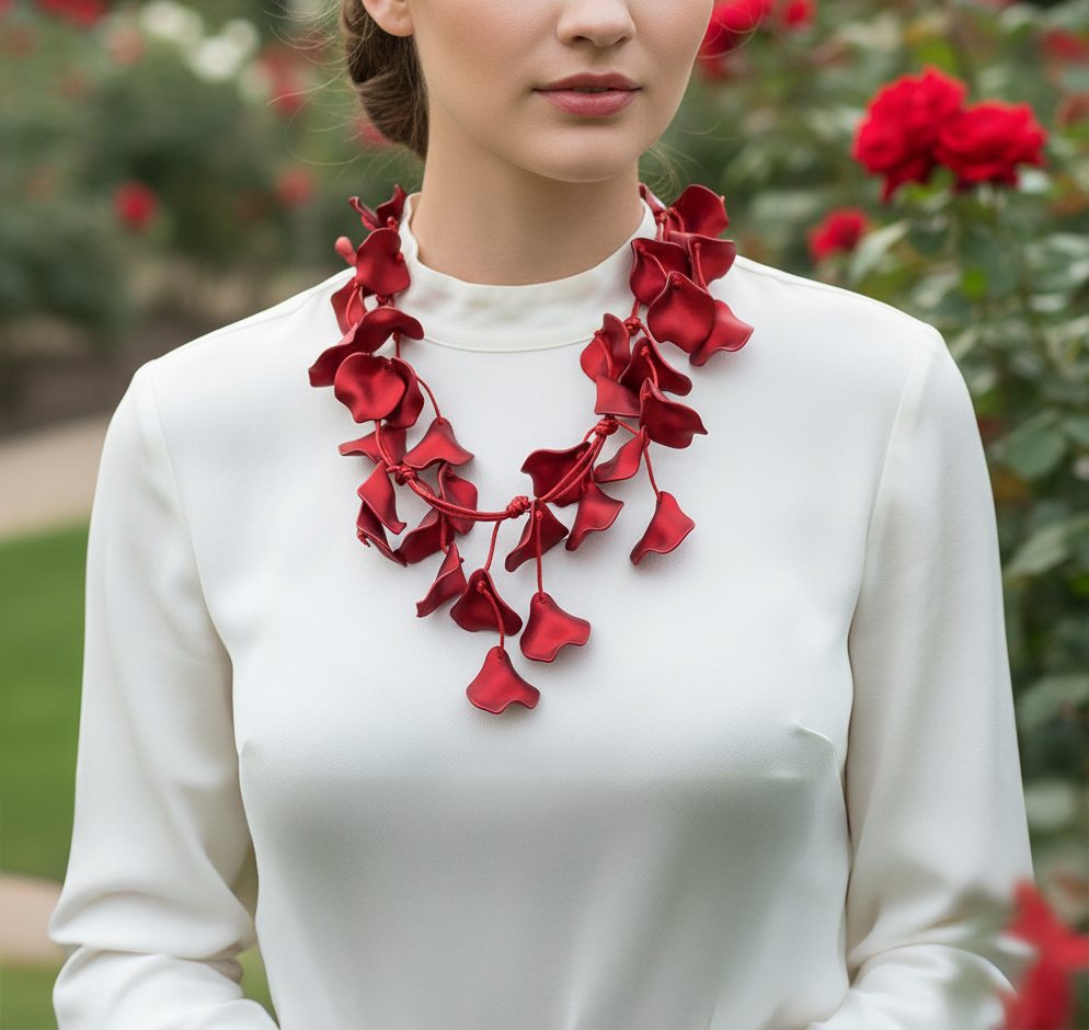 Collar de hojas de nácar con diseño orgánico - Rojo
