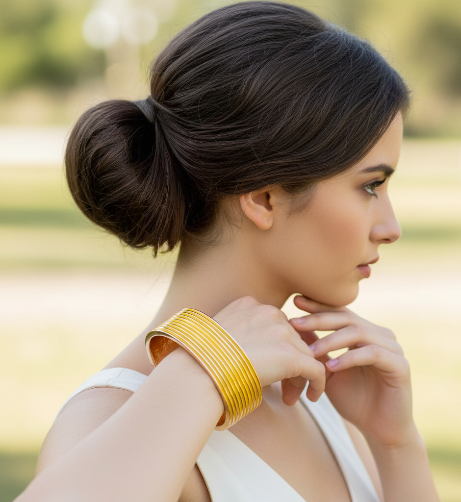 Pulsera rígida de metal dorado - Amarillo
