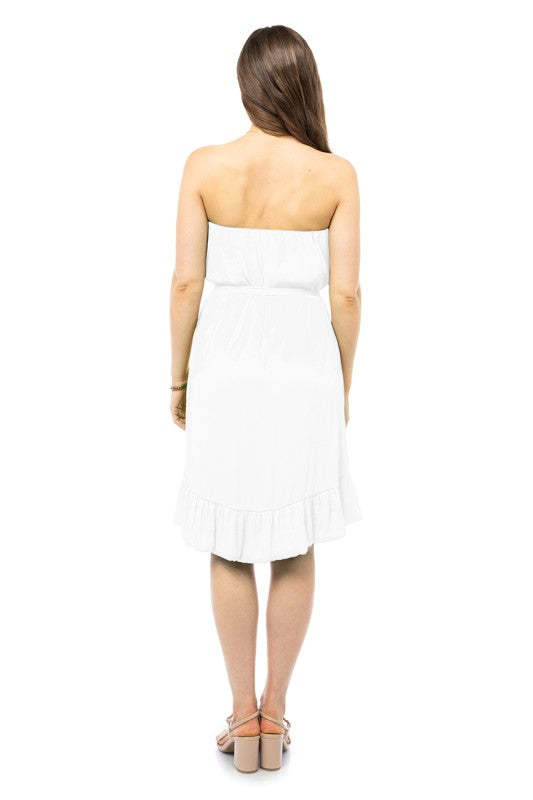 Vestido Corto Sin Tirantes de Corte Fluido - Marfil