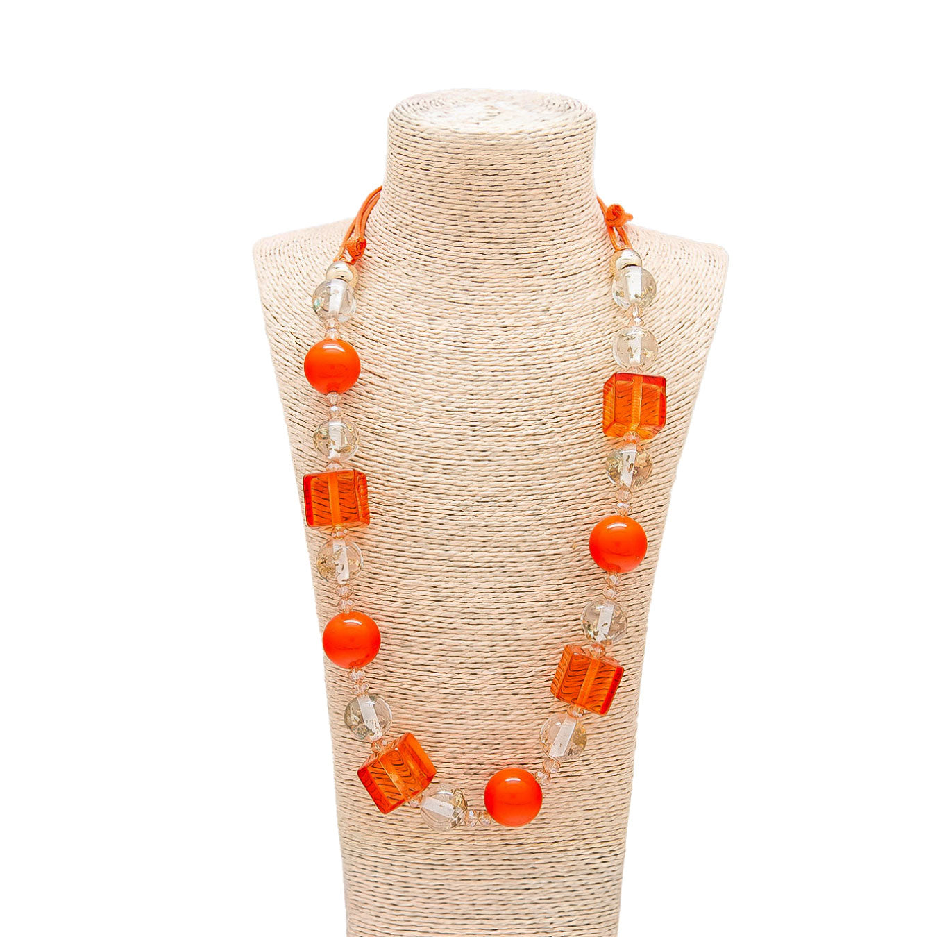 Collar de cuentas naranjas y transparentes
