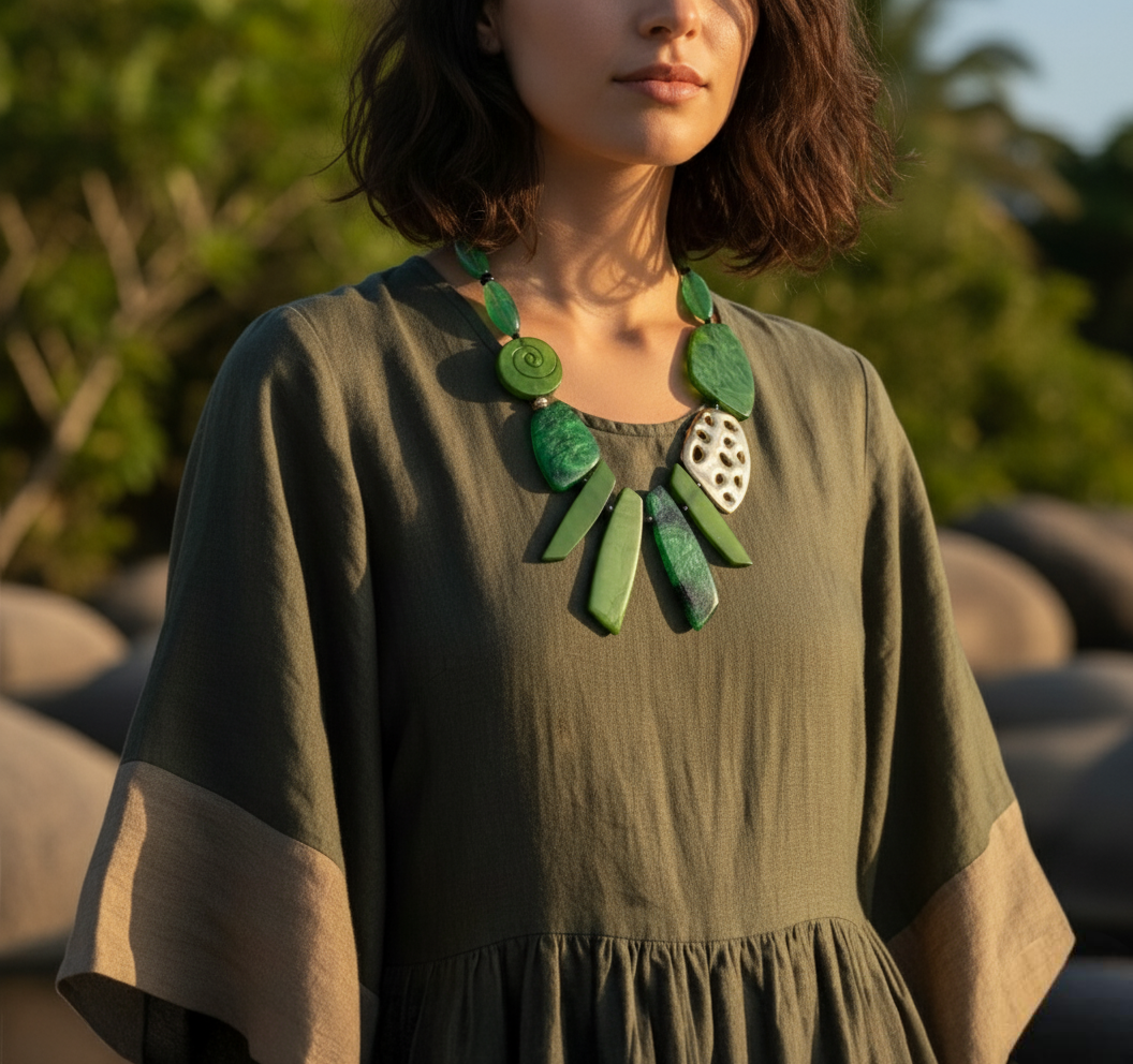 Collar de discos de colores y patrones variados - Verde