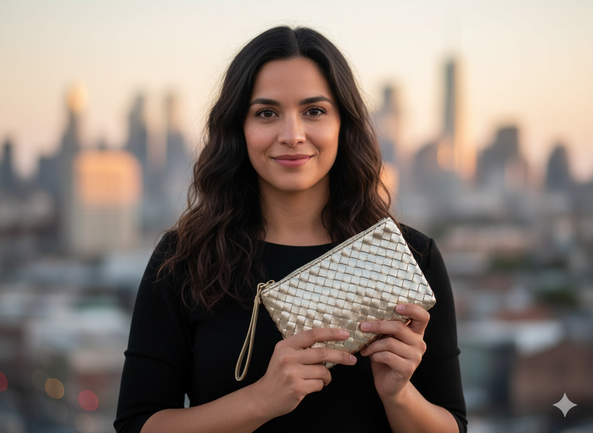 Bolso Dorado Celeste