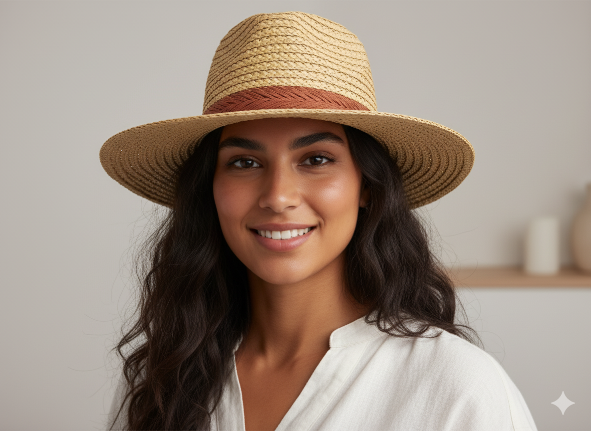 Sombrero fedora de paja con banda roja
