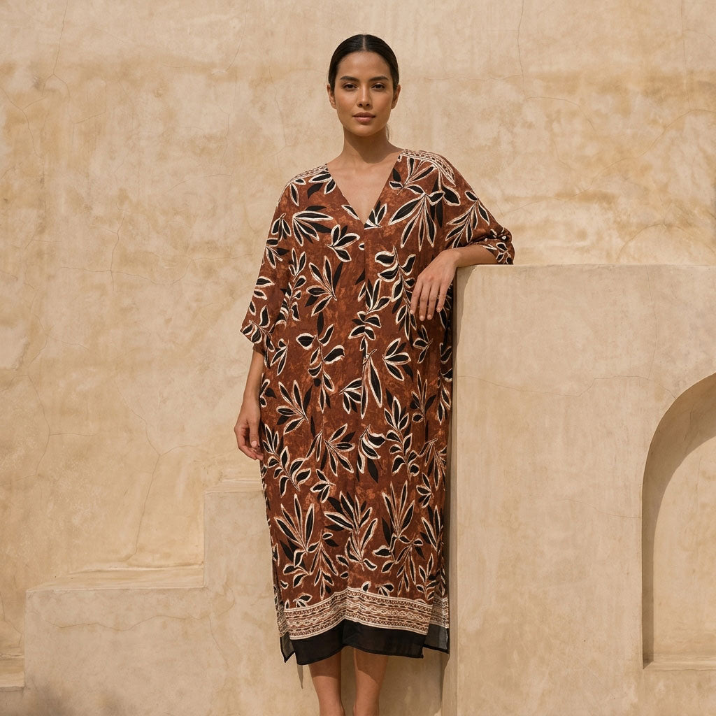 Túnica Sahara Estampada - Diseño Leafy Terracota