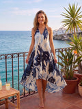 Vestido La Palma - Hojas Azul Oscuro y Blanco