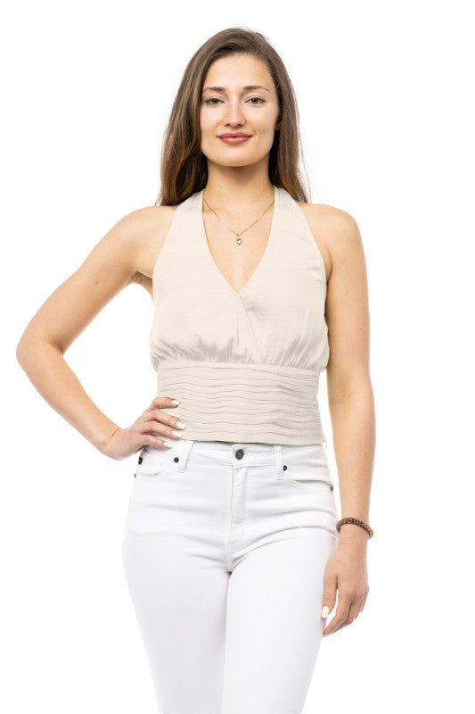 Blusa Halter con Cuerpo Fruncido - Arena