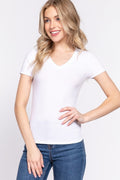 Camiseta Básica Cuello en V Acanalada – Blanco